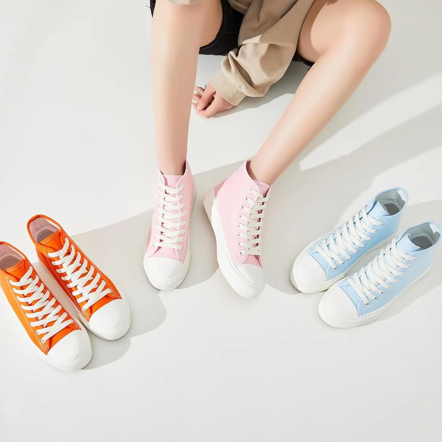 Uoidru High Top Sneakers for Women Canvas Shoes White Canvas High Tops Women Casual Shoes Lace Up Fashion Sneakers