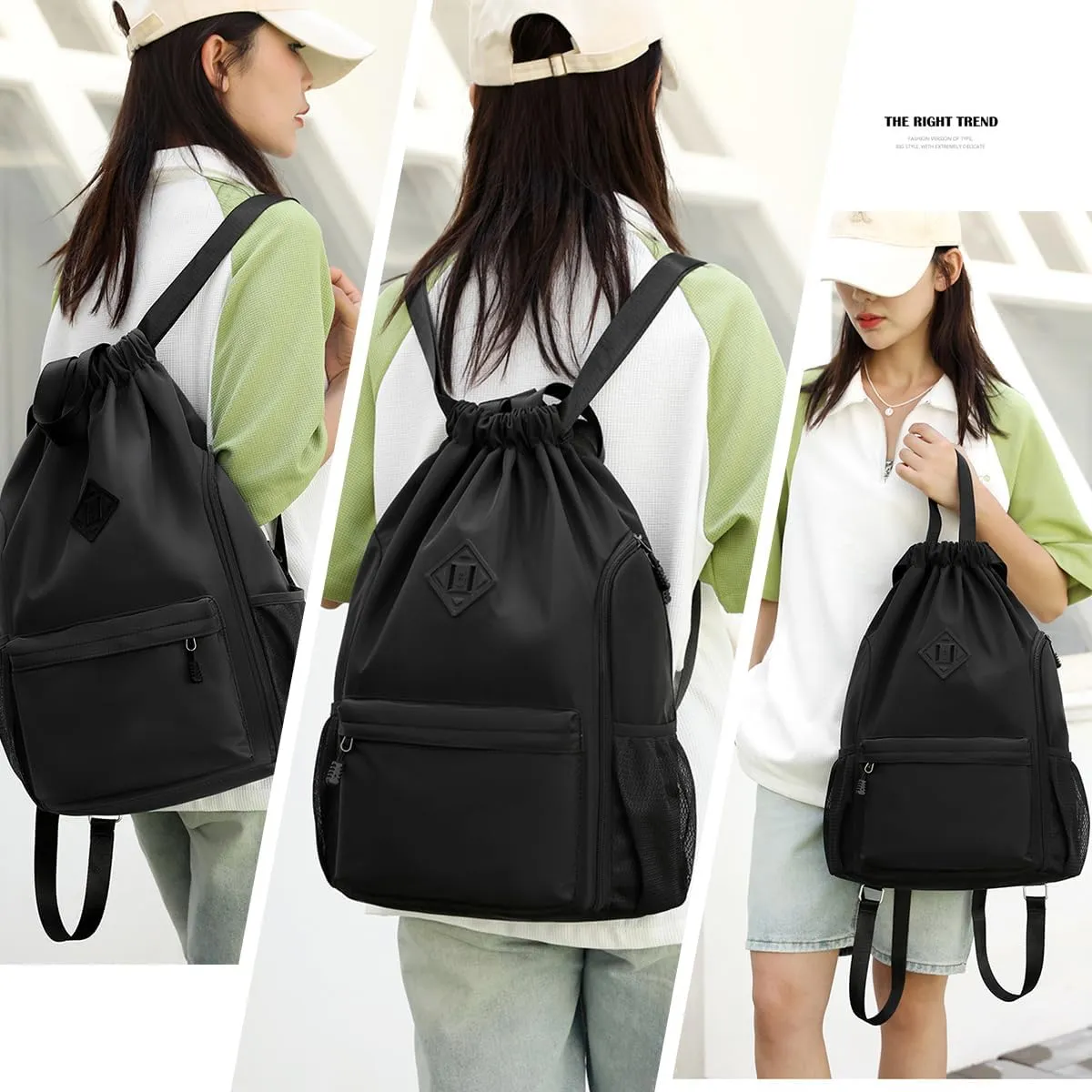 Valleycomfy Waterproof Drawstring Gym Backpack Bag for Men & Women,Sports Gym Bag with Side Pocket Orange