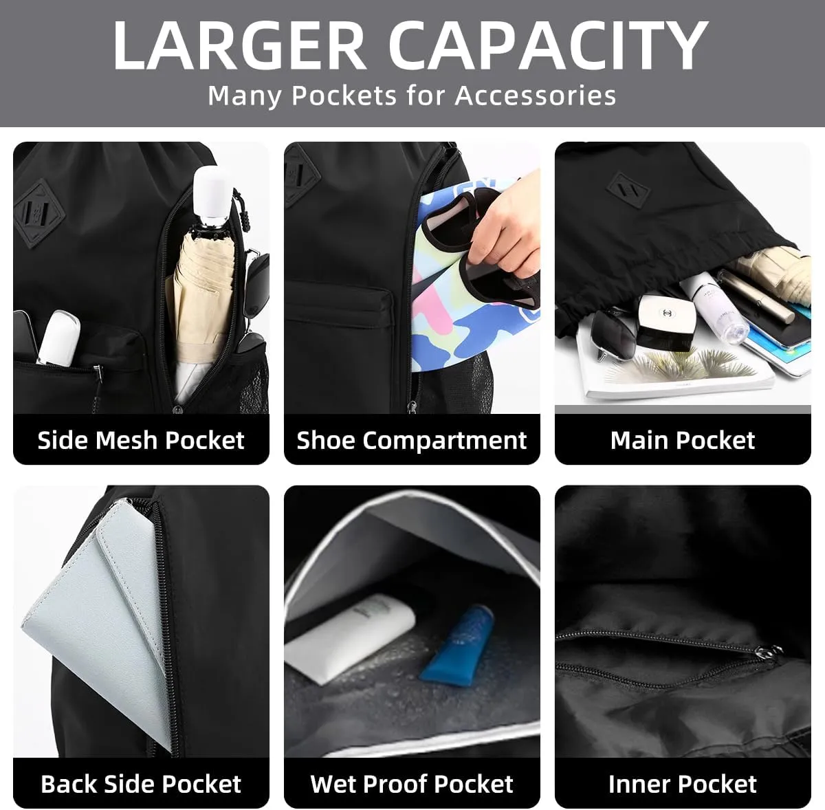 Valleycomfy Waterproof Drawstring Gym Backpack Bag for Men & Women,Sports Gym Bag with Side Pocket Orange