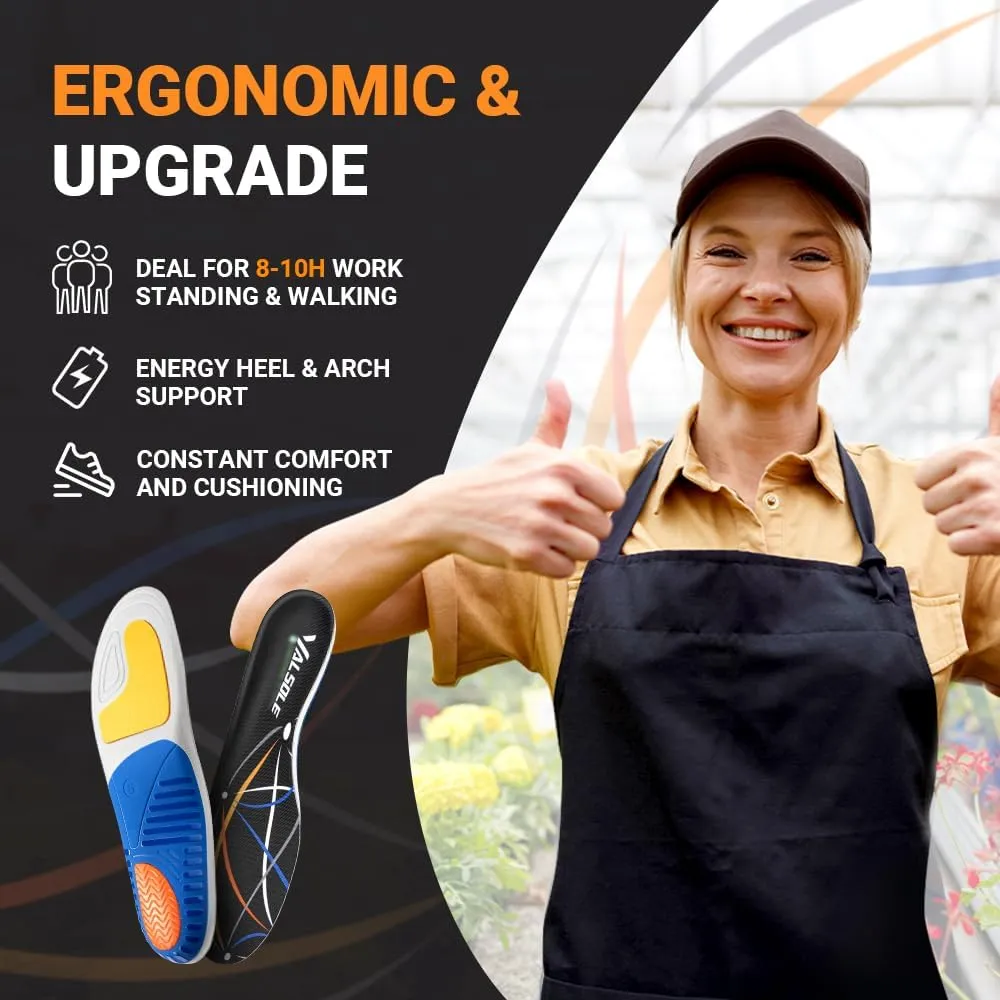 Valsole Plantar Fasciitis Insoles High Arch Support Inserts Orthotic Insoles for Flat Feet Women Men Heavy Duty Support Work Boots Insoles for Standing All Day