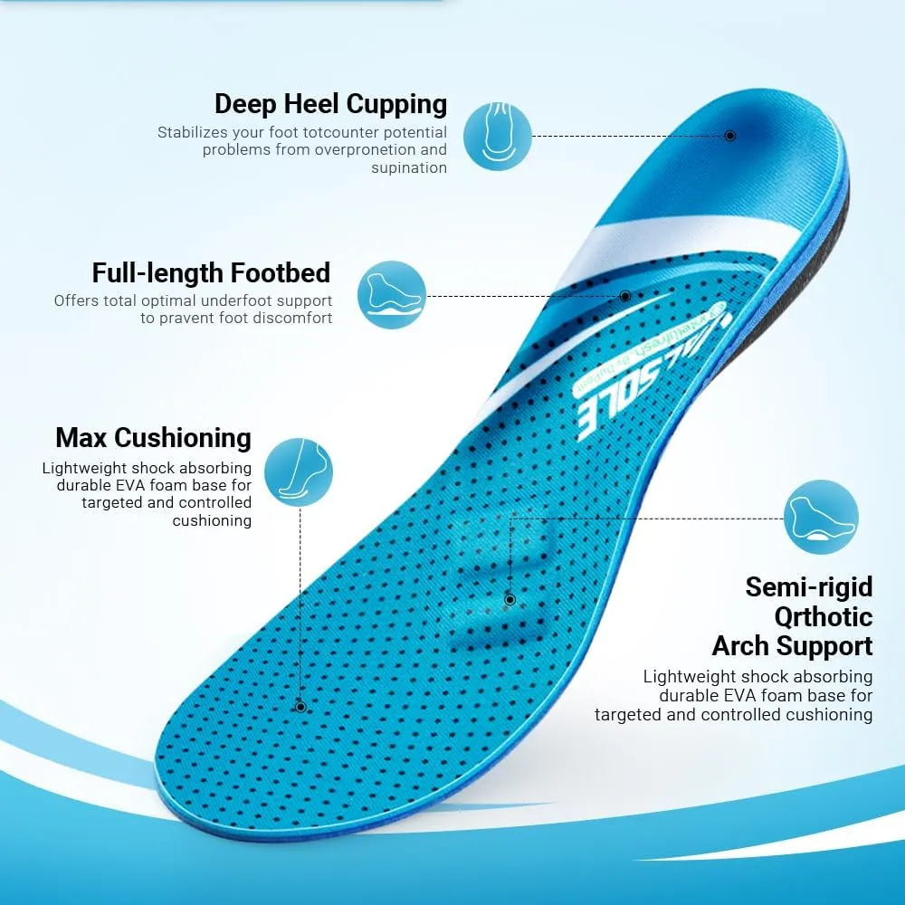 VALSOLE Plantar Fasciitis Insoles,210  lbsHeavy Duty Support Pain Relief Orthotics,Insoles for Standing All Day,Work Boot Shoe Insole for Flat Feet,Orthotic Insoles for Men Women