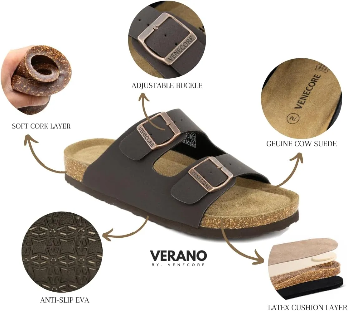 Verano Cork Sandals for Women – Cork Double Strap Sandals Women’s Summer Shoes – Comfortable Slide Sandals