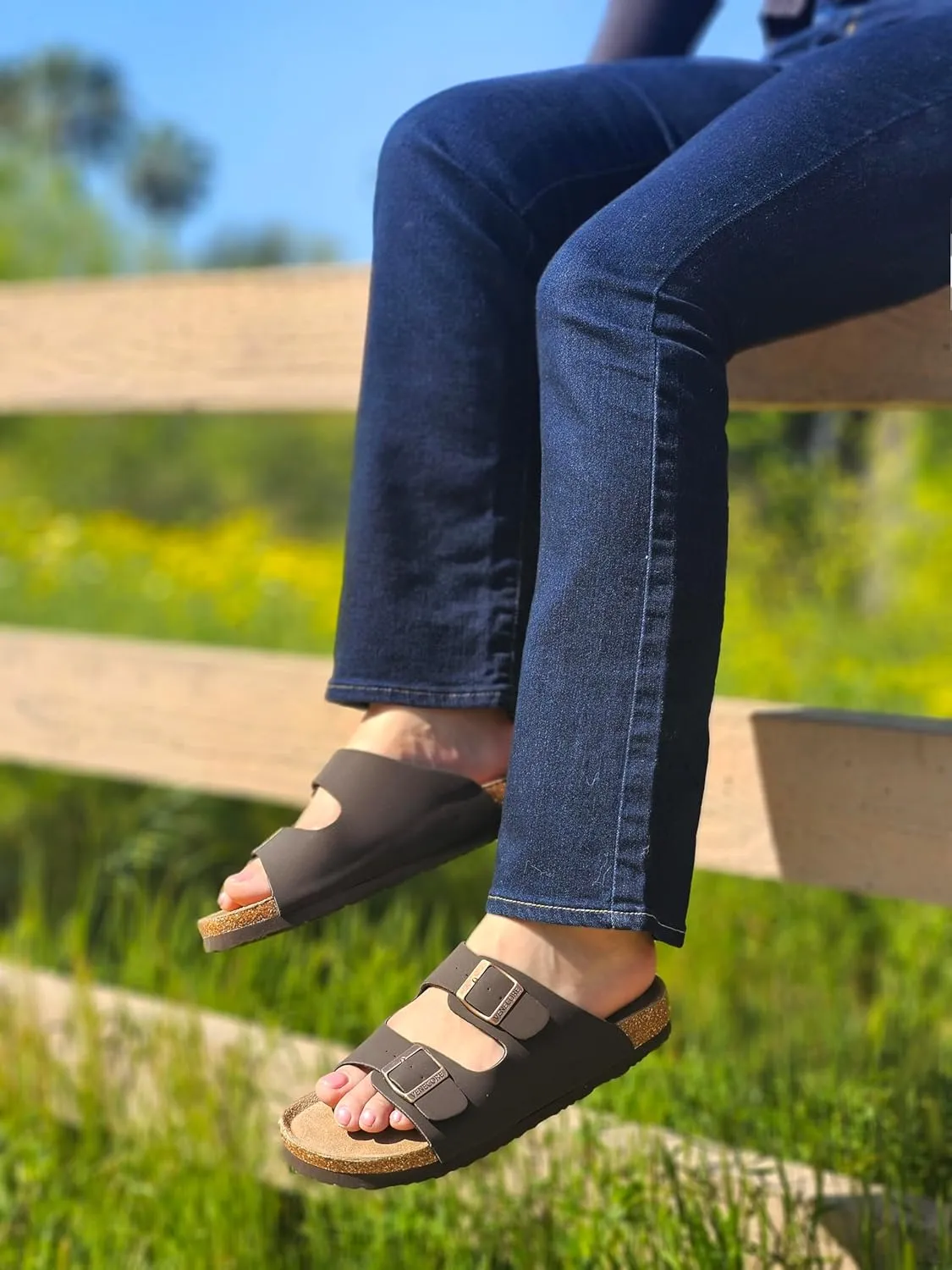 Verano Cork Sandals for Women – Cork Double Strap Sandals Women’s Summer Shoes – Comfortable Slide Sandals