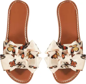 Verdusa Women's 3D Bow Leather Flat Sandals Slip on Open Toe Summer Slippers