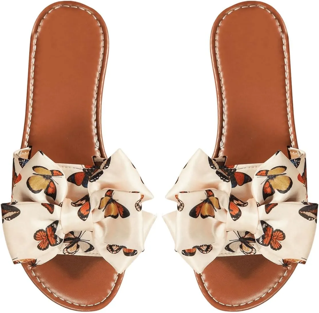 Verdusa Women's 3D Bow Leather Flat Sandals Slip on Open Toe Summer Slippers