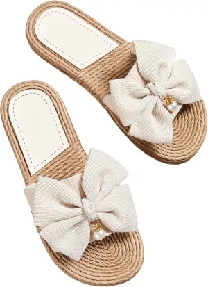 Verdusa Women's Bow Summr Flat Sandals Open Toe Sandals Slip On Slides