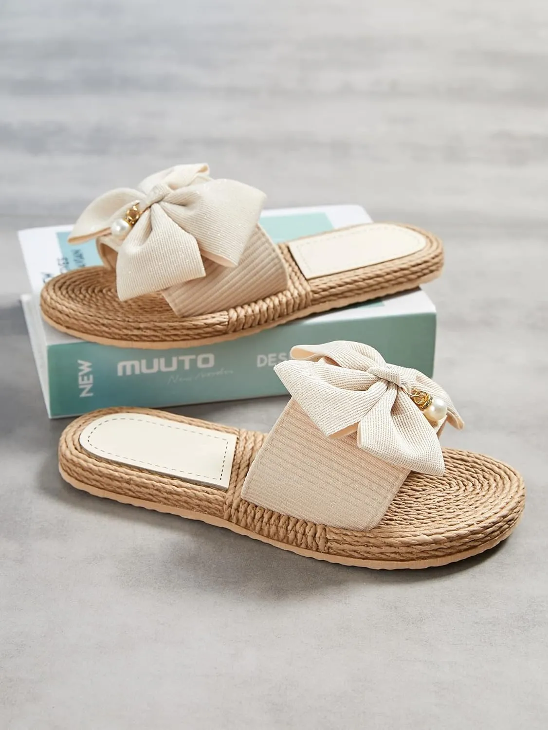 Verdusa Women's Bow Summr Flat Sandals Open Toe Sandals Slip On Slides