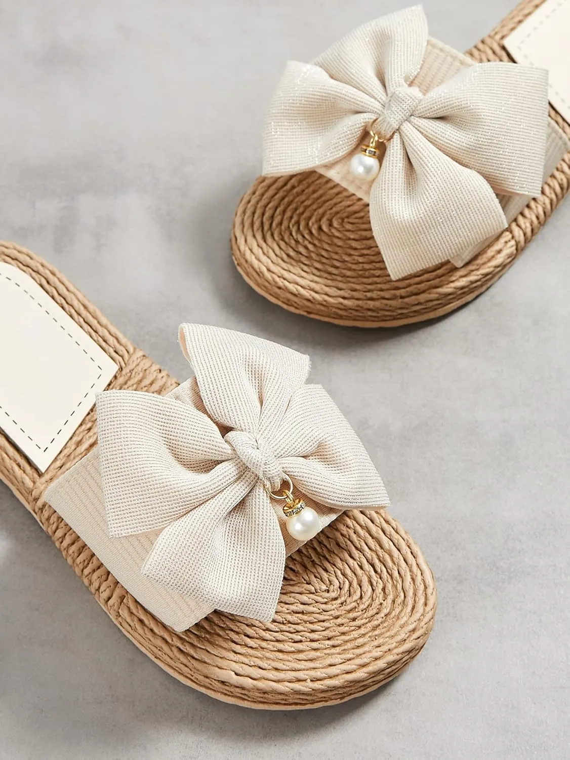 Verdusa Women's Bow Summr Flat Sandals Open Toe Sandals Slip On Slides