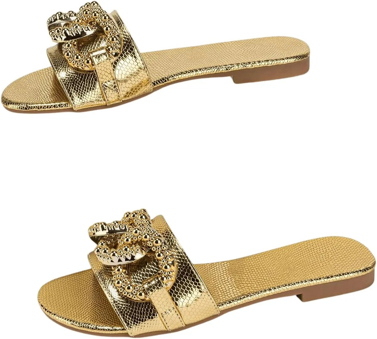 Verdusa Women's Slip On Flat Sandals Metallic Flat Summer Sandals