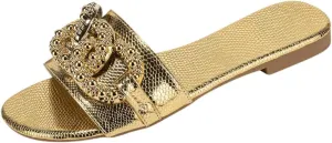 Verdusa Women's Slip On Flat Sandals Metallic Flat Summer Sandals