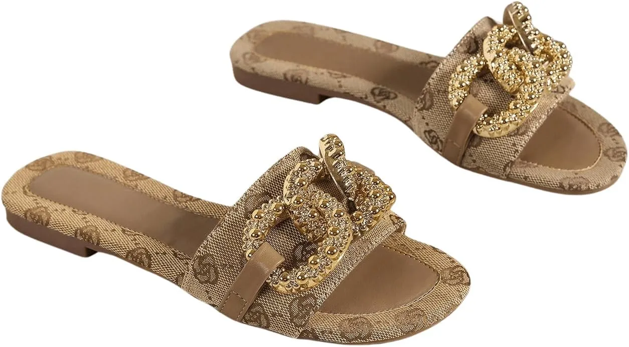 Verdusa Women's Slip On Flat Sandals Metallic Flat Summer Sandals