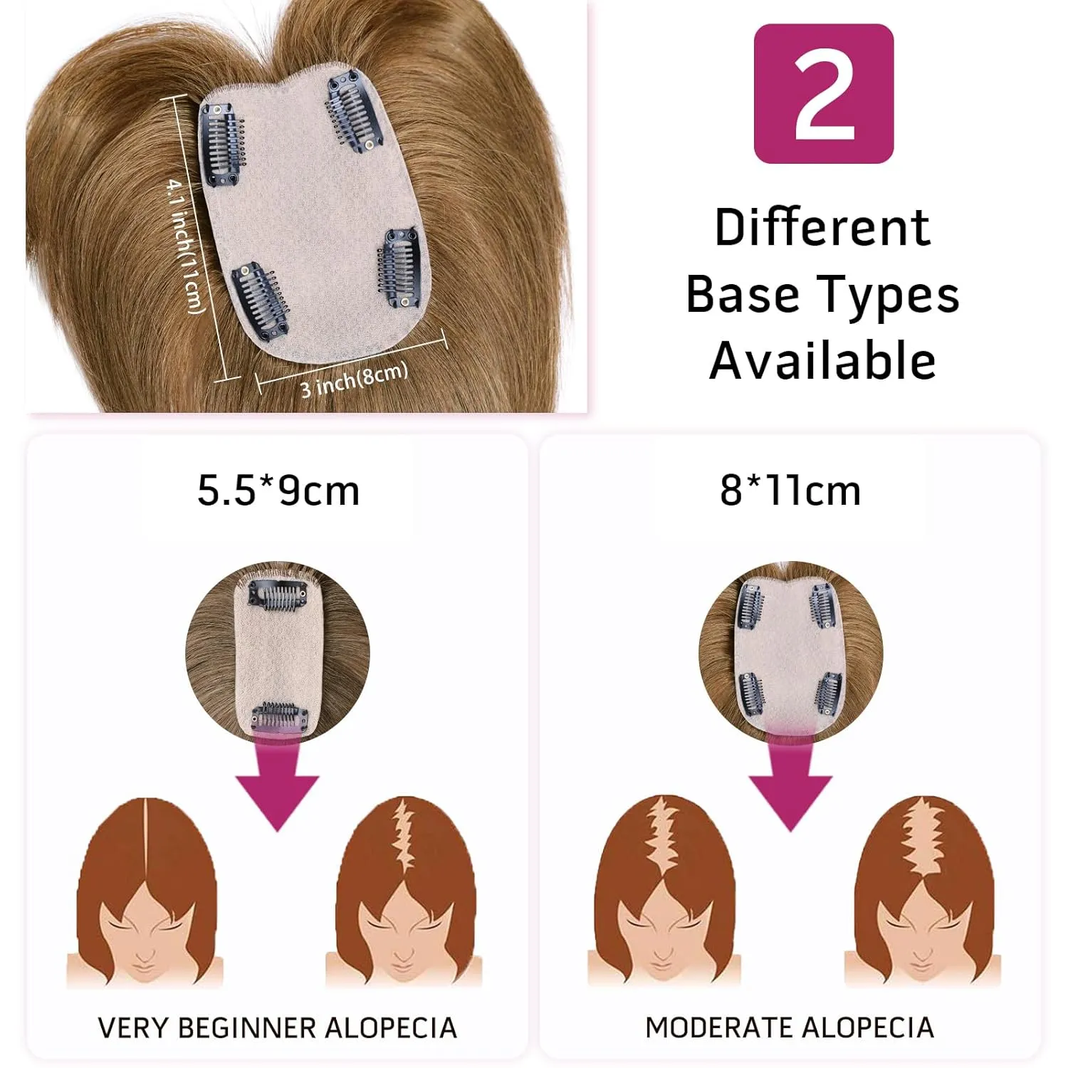 VERNA Real Human Hair Topper, 10 Inch 100％ Human Hair Toppers for Women with Thinning Hair, Large area Coverage Light Brown Hairpiece Wiglet for Daily Wear(8 * 11)