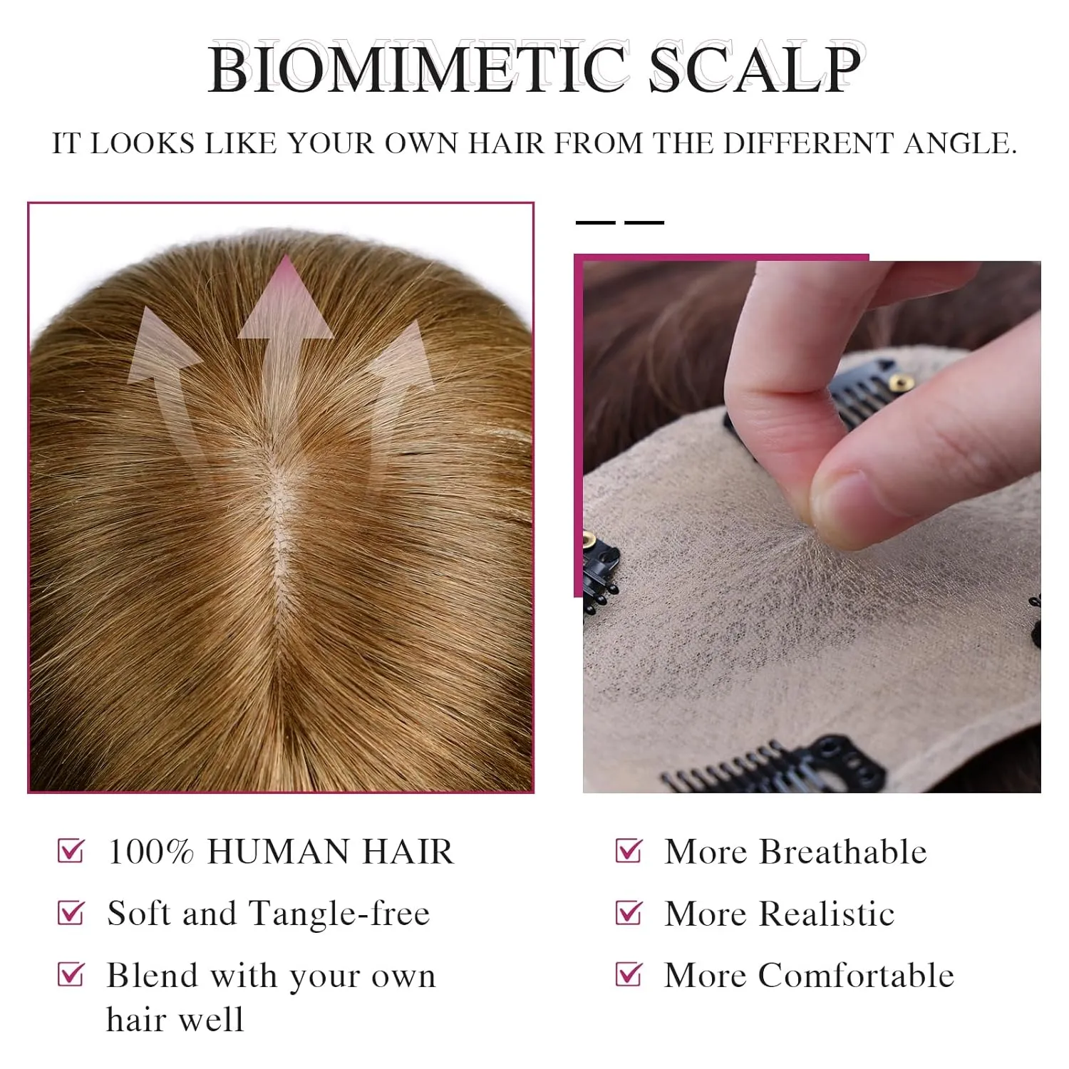 VERNA Real Human Hair Topper, 10 Inch 100％ Human Hair Toppers for Women with Thinning Hair, Large area Coverage Light Brown Hairpiece Wiglet for Daily Wear(8 * 11)