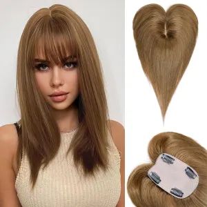 VERNA Real Human Hair Topper, 10 Inch 100％ Human Hair Toppers for Women with Thinning Hair, Large area Coverage Light Brown Hairpiece Wiglet for Daily Wear(8 * 11)
