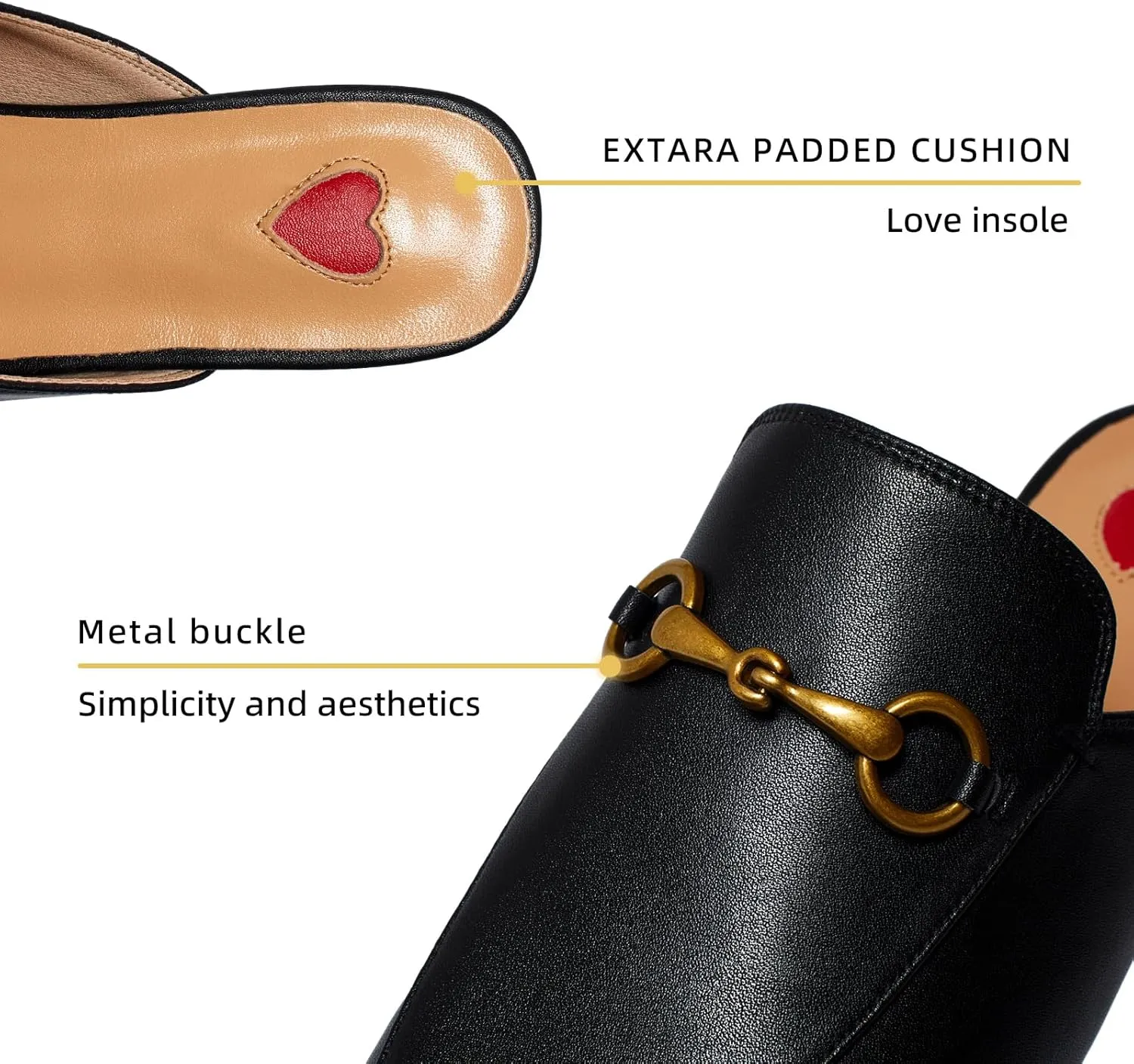 Vertundy Women's Mules Low Heel Flats Leather Slip On Backless Sandals for Girls Lady Work Slides