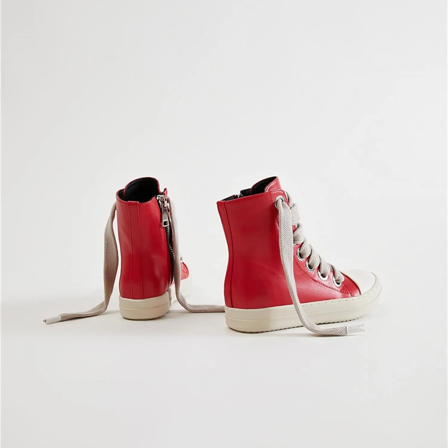 Vertundy Womens Platform High Top Sneakers X-Wide Lace Up Fashion Zipper Pu Leather Round Toe Comfortable Sneaker Shoes