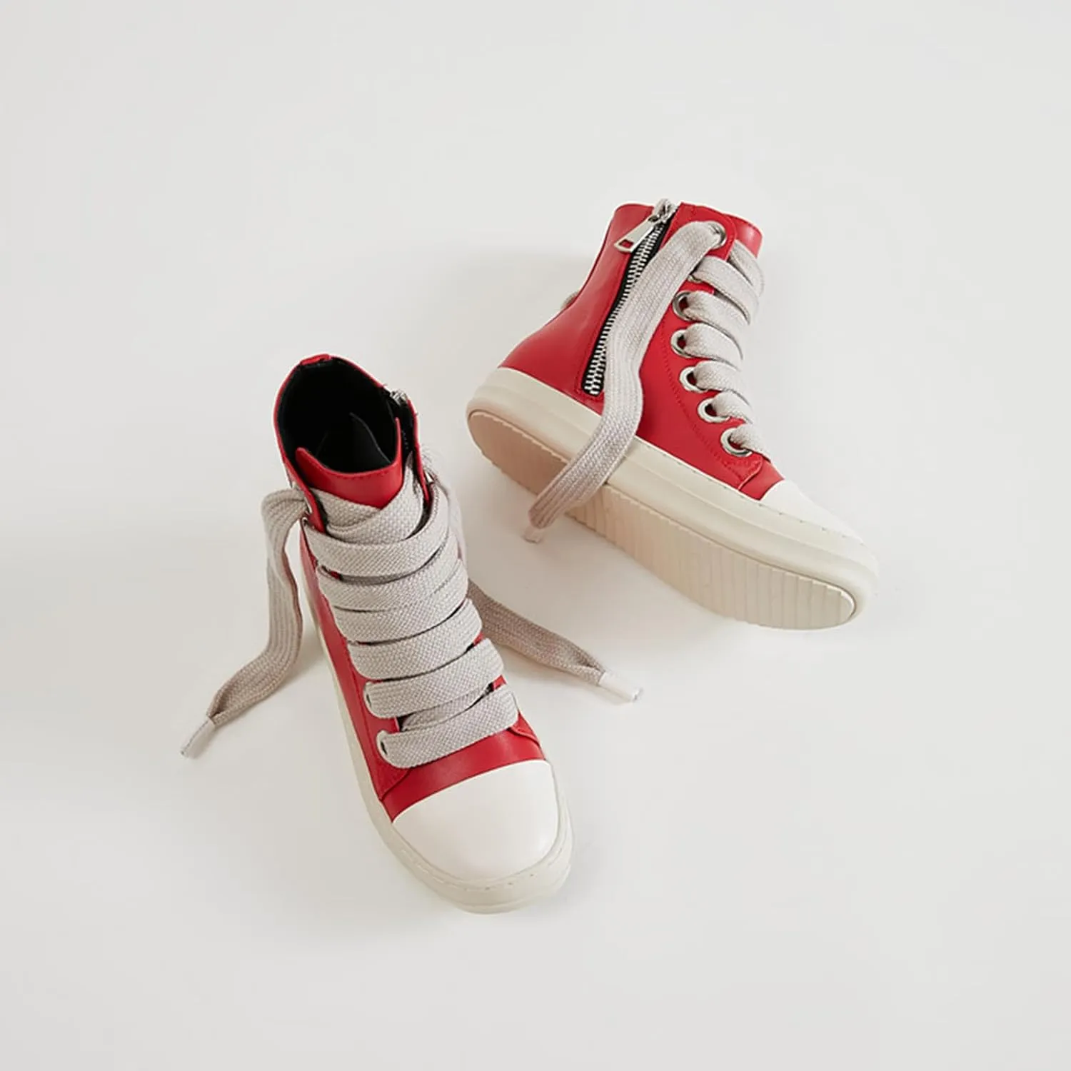 Vertundy Womens Platform High Top Sneakers X-Wide Lace Up Fashion Zipper Pu Leather Round Toe Comfortable Sneaker Shoes