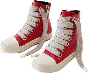 Vertundy Womens Platform High Top Sneakers X-Wide Lace Up Fashion Zipper Pu Leather Round Toe Comfortable Sneaker Shoes