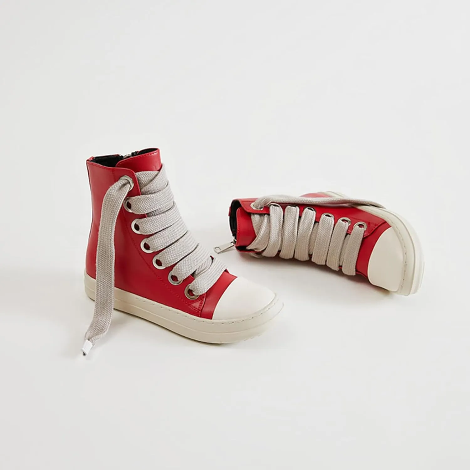 Vertundy Womens Platform High Top Sneakers X-Wide Lace Up Fashion Zipper Pu Leather Round Toe Comfortable Sneaker Shoes