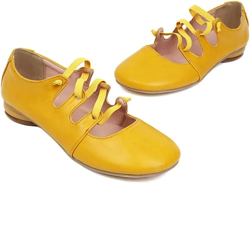 Viuluti Women's Round Toe Ballet Flats Comfort Elastic Ankle Straps Slip-on Casual Shoes