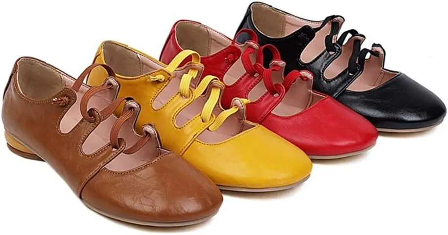 Viuluti Women's Round Toe Ballet Flats Comfort Elastic Ankle Straps Slip-on Casual Shoes