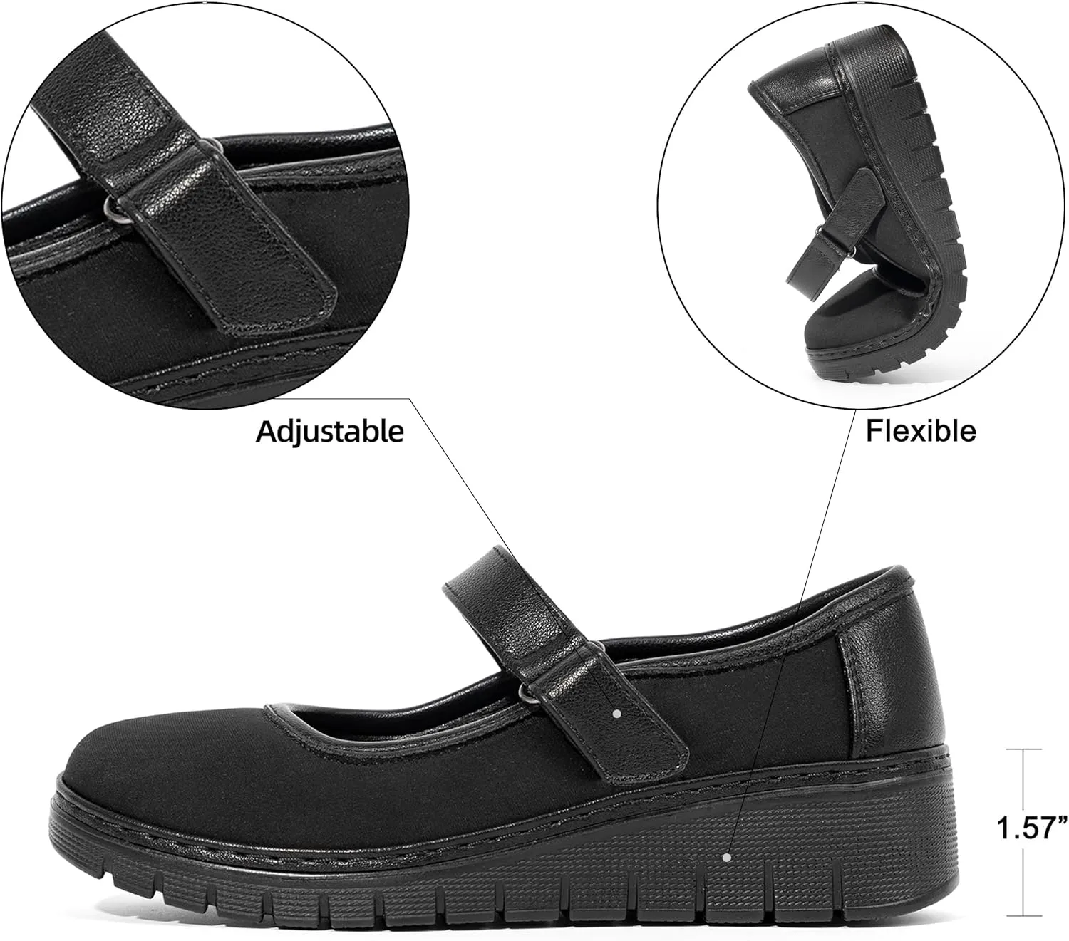 VJH confort Women s Mary Jane Flats, Breathable Comfort Round Toe Low Heel Slip-on Light Weight Walking Shoes