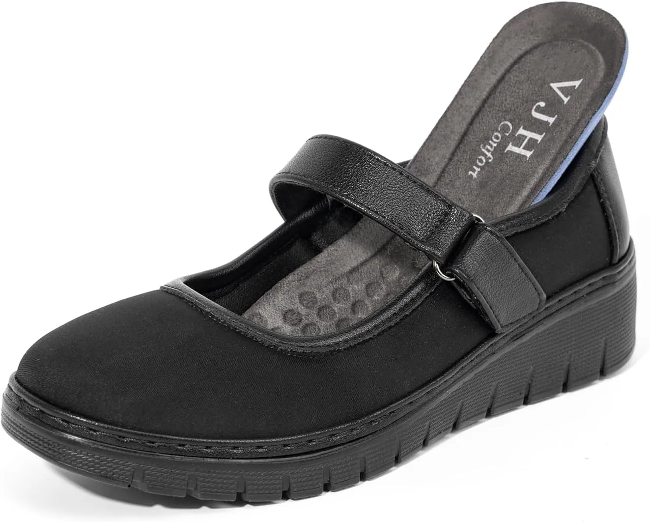 VJH confort Women s Mary Jane Flats, Breathable Comfort Round Toe Low Heel Slip-on Light Weight Walking Shoes