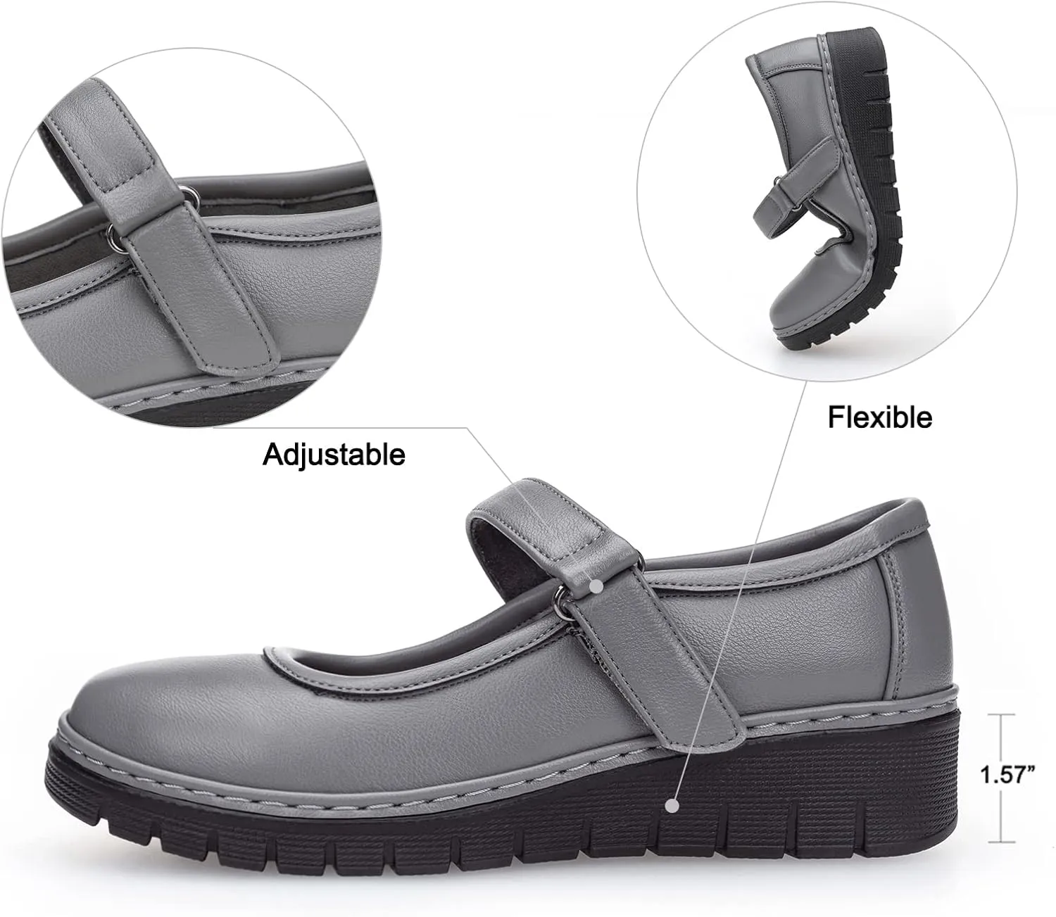 VJH confort Women s Mary Jane Flats, Breathable Comfort Round Toe Low Heel Slip-on Light Weight Walking Shoes