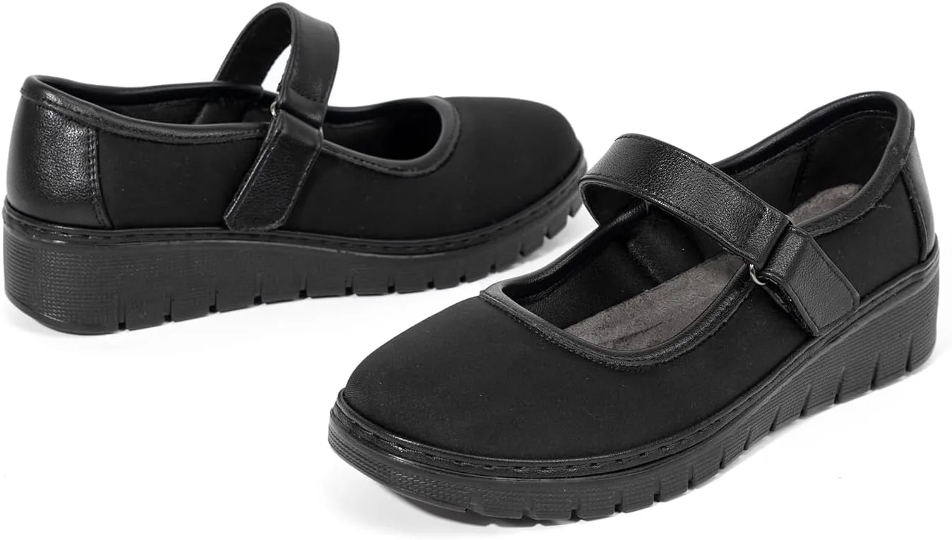 VJH confort Women s Mary Jane Flats, Breathable Comfort Round Toe Low Heel Slip-on Light Weight Walking Shoes