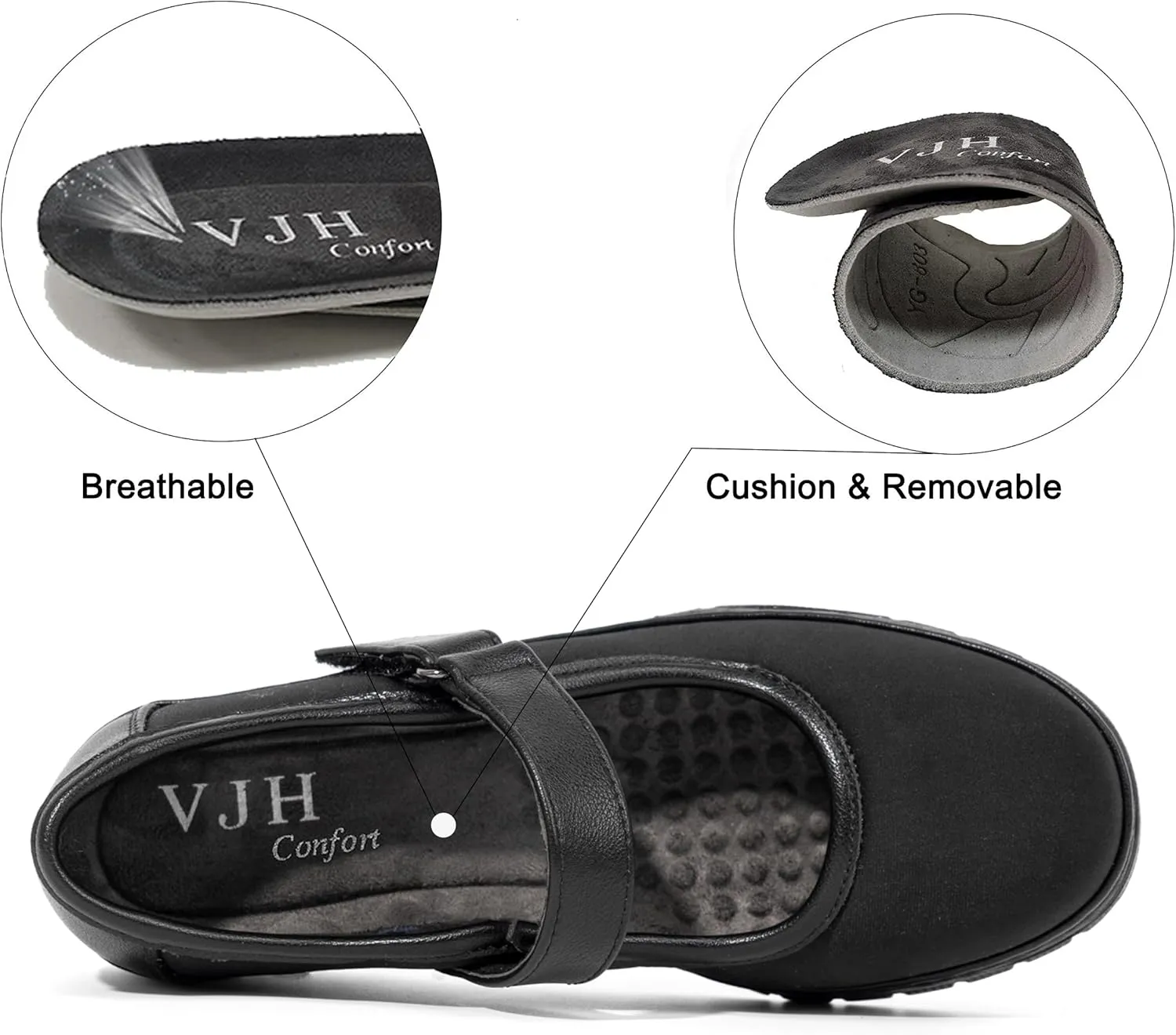 VJH confort Women s Mary Jane Flats, Breathable Comfort Round Toe Low Heel Slip-on Light Weight Walking Shoes
