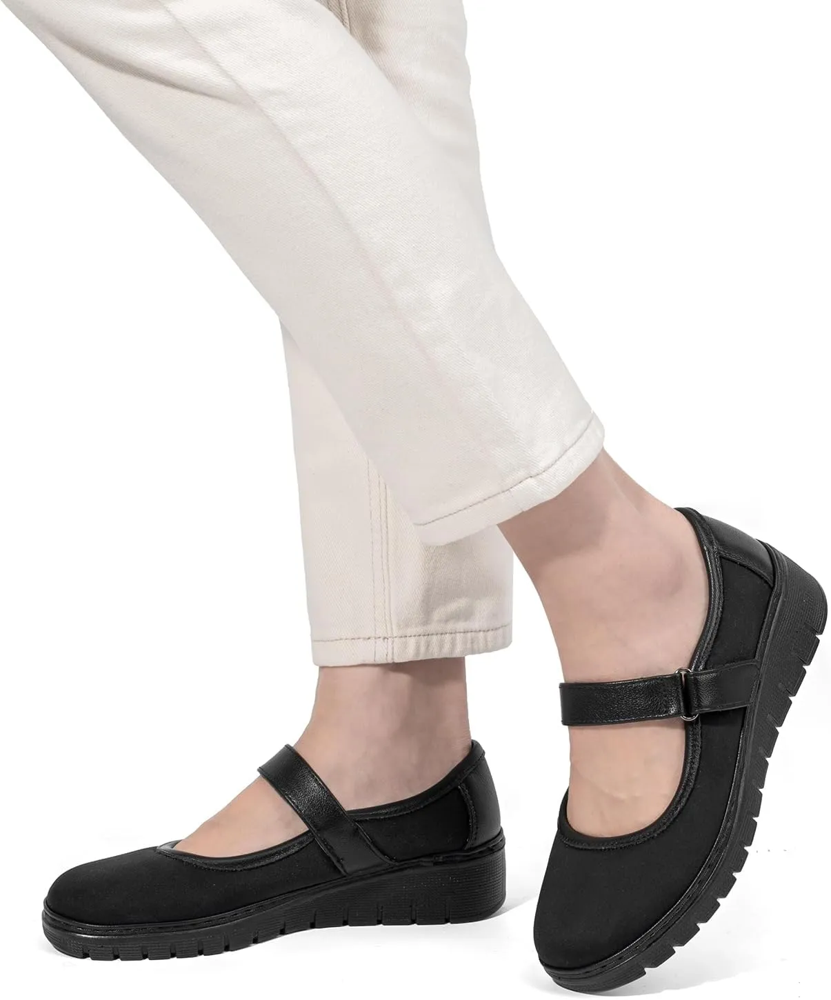 VJH confort Women s Mary Jane Flats, Breathable Comfort Round Toe Low Heel Slip-on Light Weight Walking Shoes