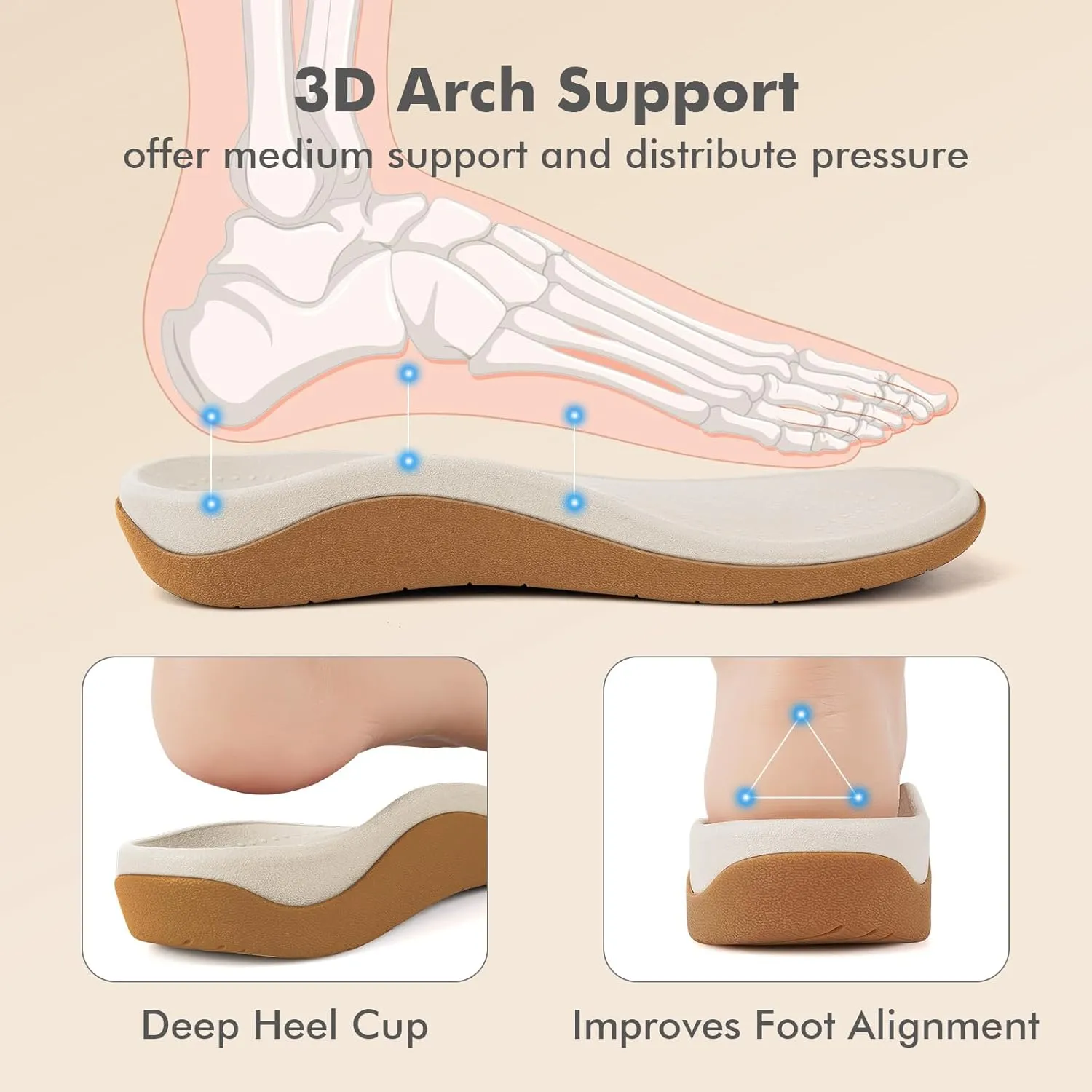 V.Step Orthopedic Slides with Arch Support for Women Men, Adjustable Orthotic Sandals for Plantar Fasciitis Pain Relief Indoor Outdoor Brown W9/M8