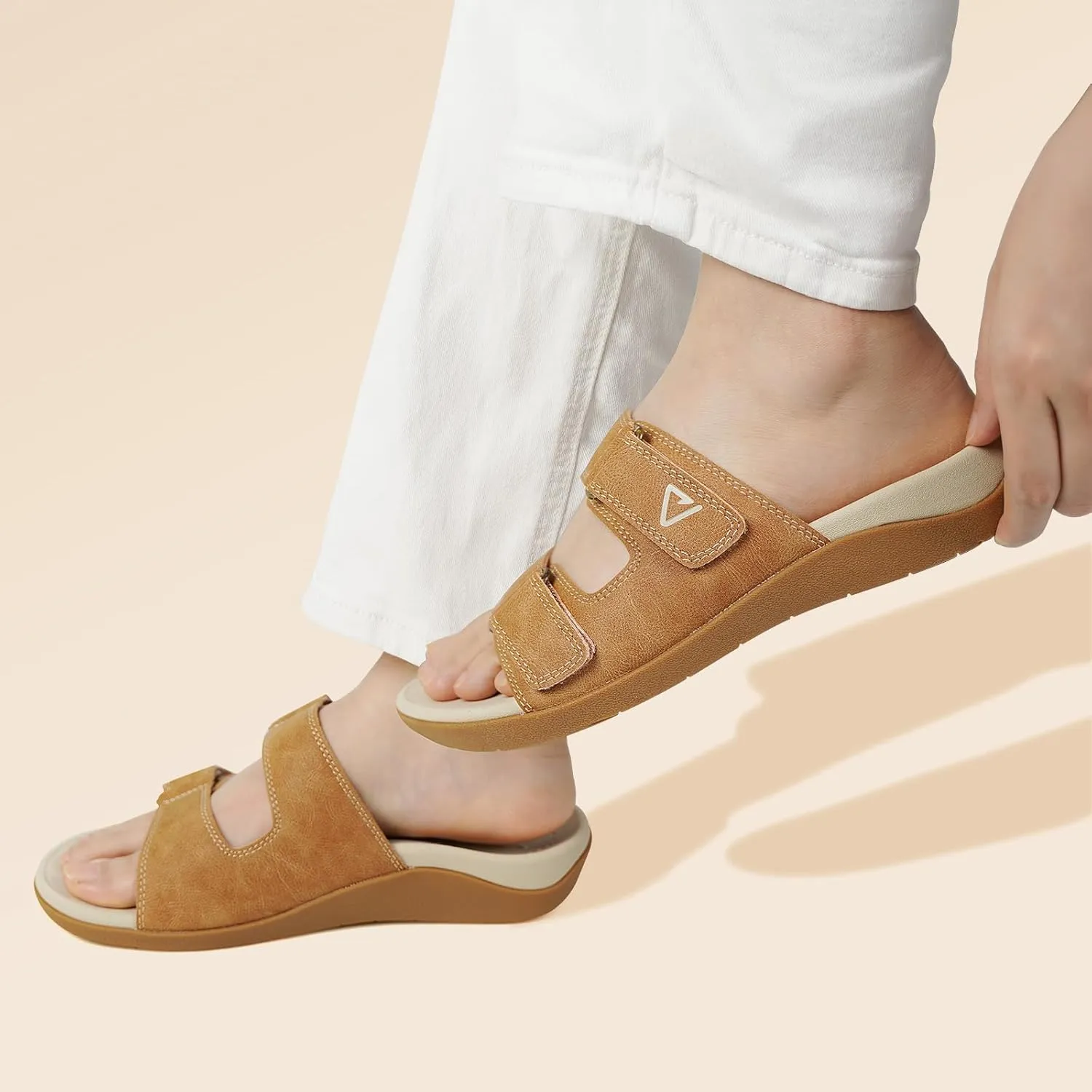 V.Step Orthopedic Slides with Arch Support for Women Men, Adjustable Orthotic Sandals for Plantar Fasciitis Pain Relief Indoor Outdoor Brown W9/M8