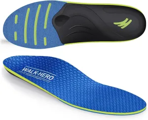 WalkHero 220  lbs Heavy Duty Arch Support Inserts - Plantar Fasciitis Relief Orthotic Insoles for Flat Feet and Daily Walking (Mens 9-9.5 | Womens 11-11.5, Azure Blue)