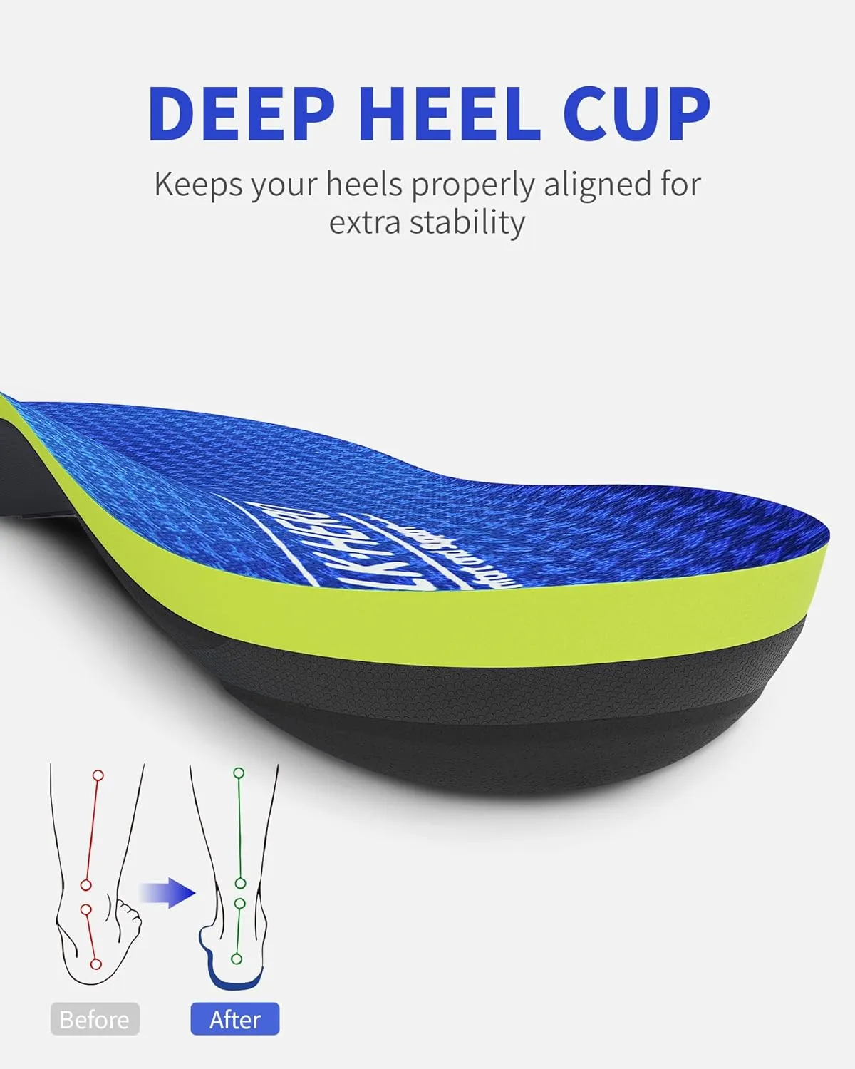 WalkHero 220  lbs Heavy Duty Arch Support Inserts - Plantar Fasciitis Relief Orthotic Insoles for Flat Feet and Daily Walking (Mens 9-9.5 | Womens 11-11.5, Azure Blue)