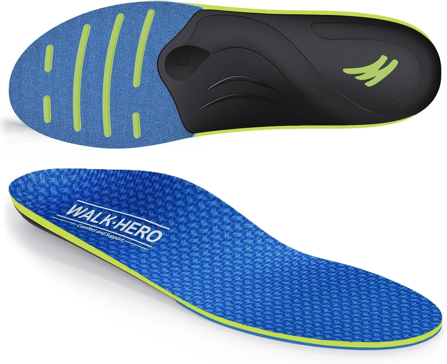 WalkHero 220  lbs Heavy Duty Arch Support Inserts - Plantar Fasciitis Relief Orthotic Insoles for Flat Feet and Daily Walking (Mens 9-9.5 | Womens 11-11.5, Azure Blue)