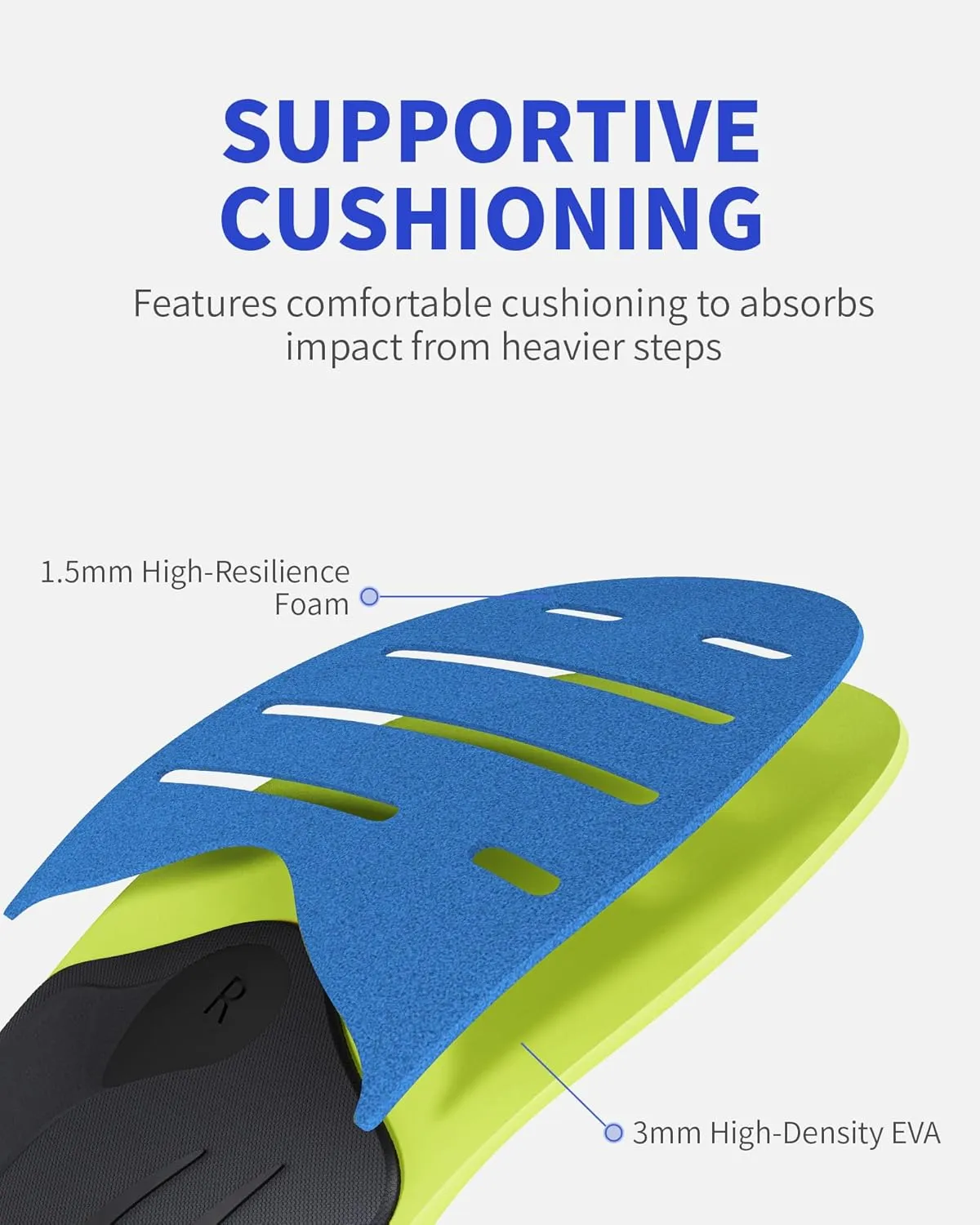 WalkHero 220  lbs Heavy Duty Arch Support Inserts - Plantar Fasciitis Relief Orthotic Insoles for Flat Feet and Daily Walking (Mens 9-9.5 | Womens 11-11.5, Azure Blue)
