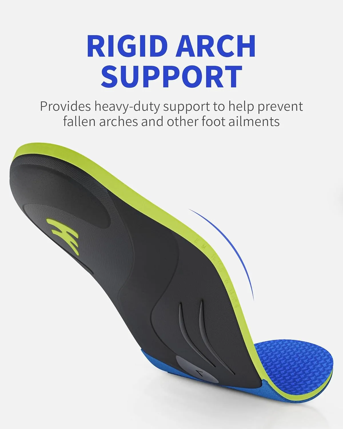 WalkHero 220  lbs Heavy Duty Arch Support Inserts - Plantar Fasciitis Relief Orthotic Insoles for Flat Feet and Daily Walking (Mens 9-9.5 | Womens 11-11.5, Azure Blue)