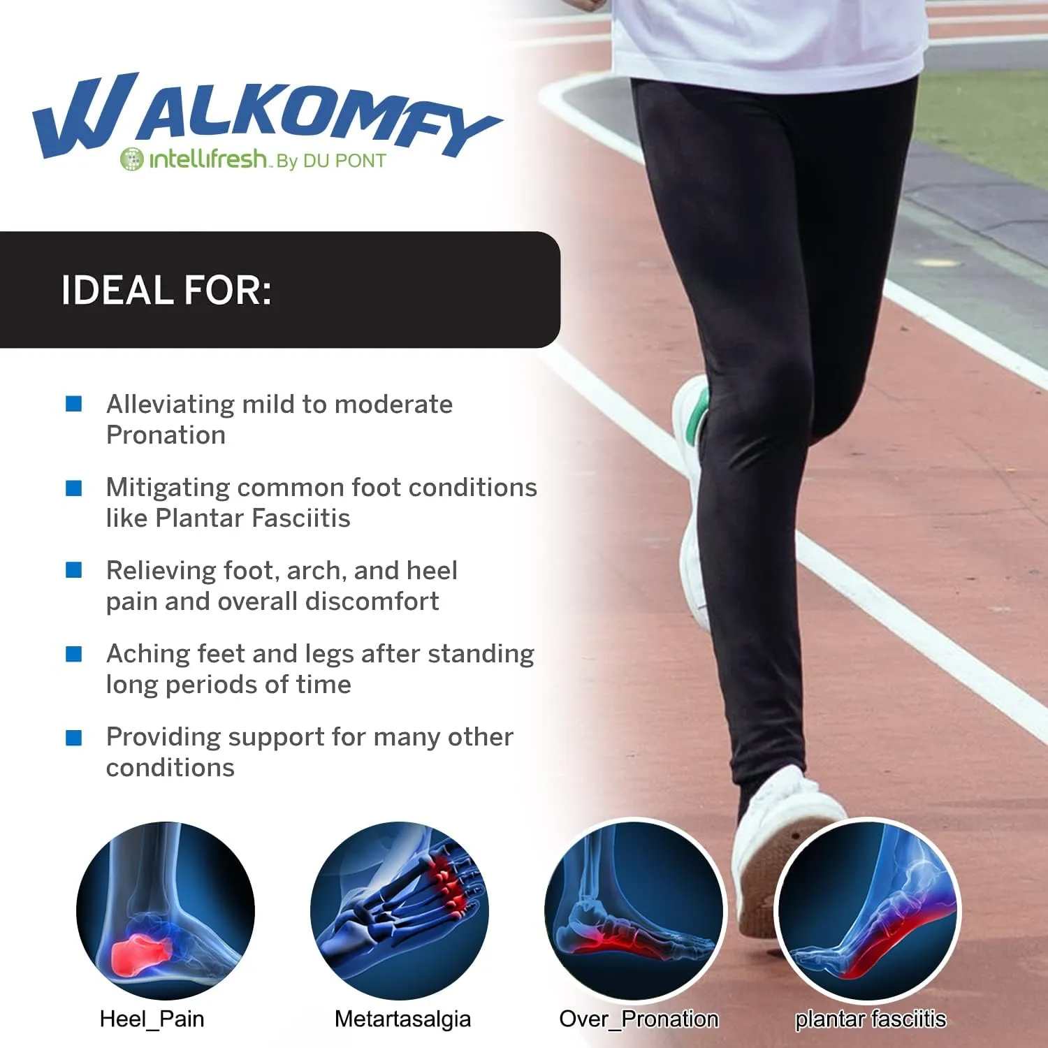 Walkomfy Arch Support Insoles for Women Men - Plantar Fasciitis Relief Orthotics Gel Shoe Inserts for Flat Feet Foot Fatigue, Over Pronation, Knee Back Pain - Stay on Your Feet Longer