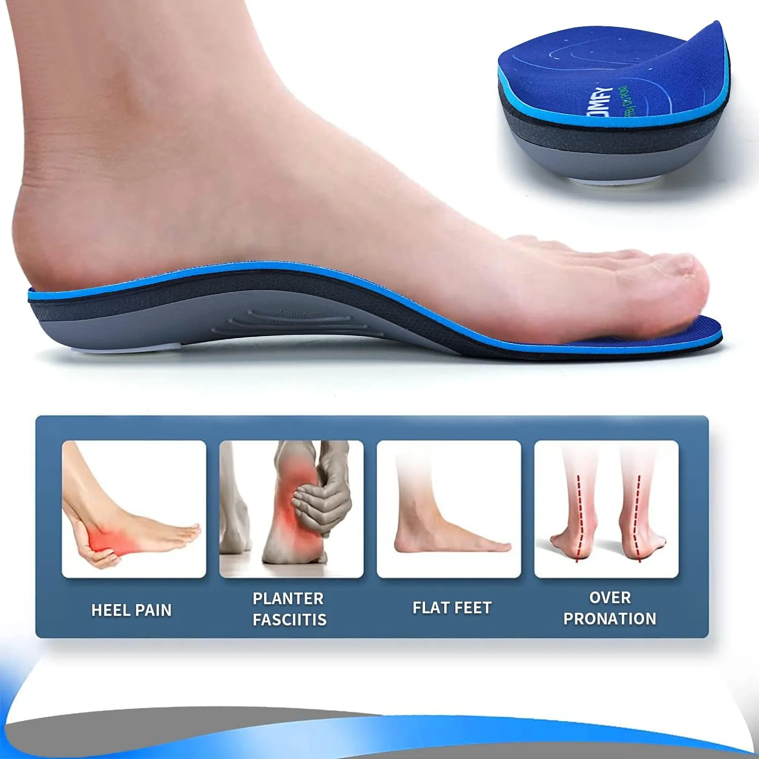 Walkomfy Heavy Duty Support Pain Relief Orthotics - 210  lbs Plantar Fasciitis High Arch Support Insoles for Men Women, Flat Feet Orthotic Insert, Work Boot Shoe Insole, Absorb Shock with Every Step