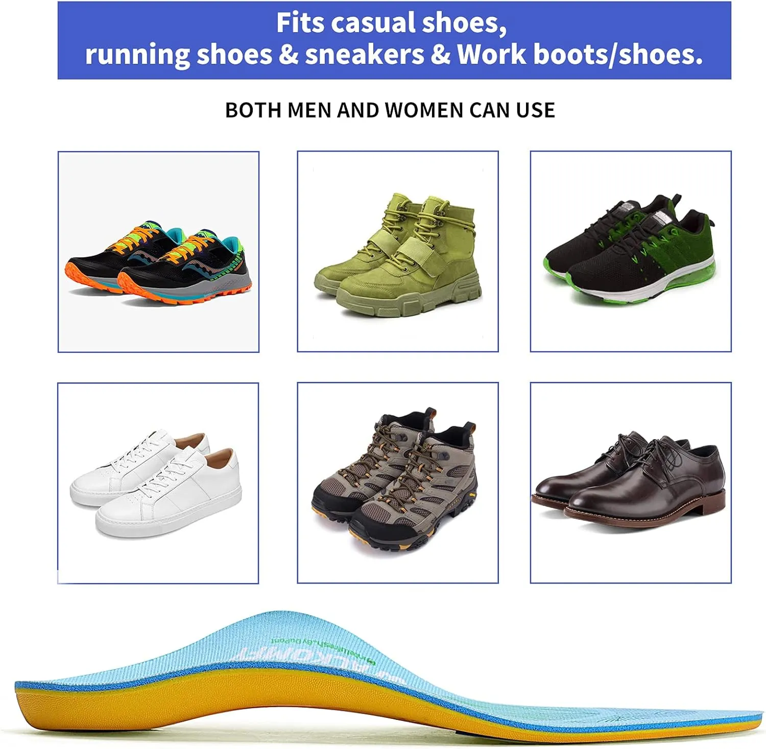 Walkomfy Pain Relief Orthotics,Plantar Fasciitis High Arch Support Insoles for Women Men,Orthotic Shoe Inserts for Flat Feet,Metatarsalgia,Heel Pain,Work Boots Gel Insoles for Standing All Day