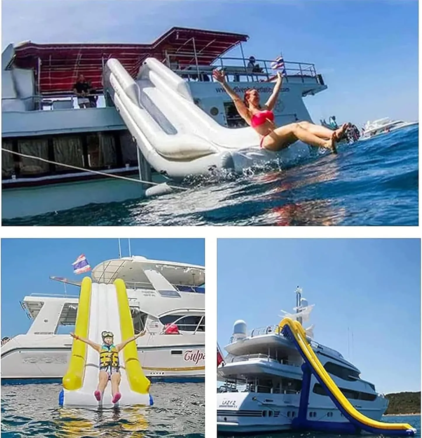 Water Floating Inflatable Yacht Slide with Air Pump and Support for Rivers, Pools, Beaches, Oceans