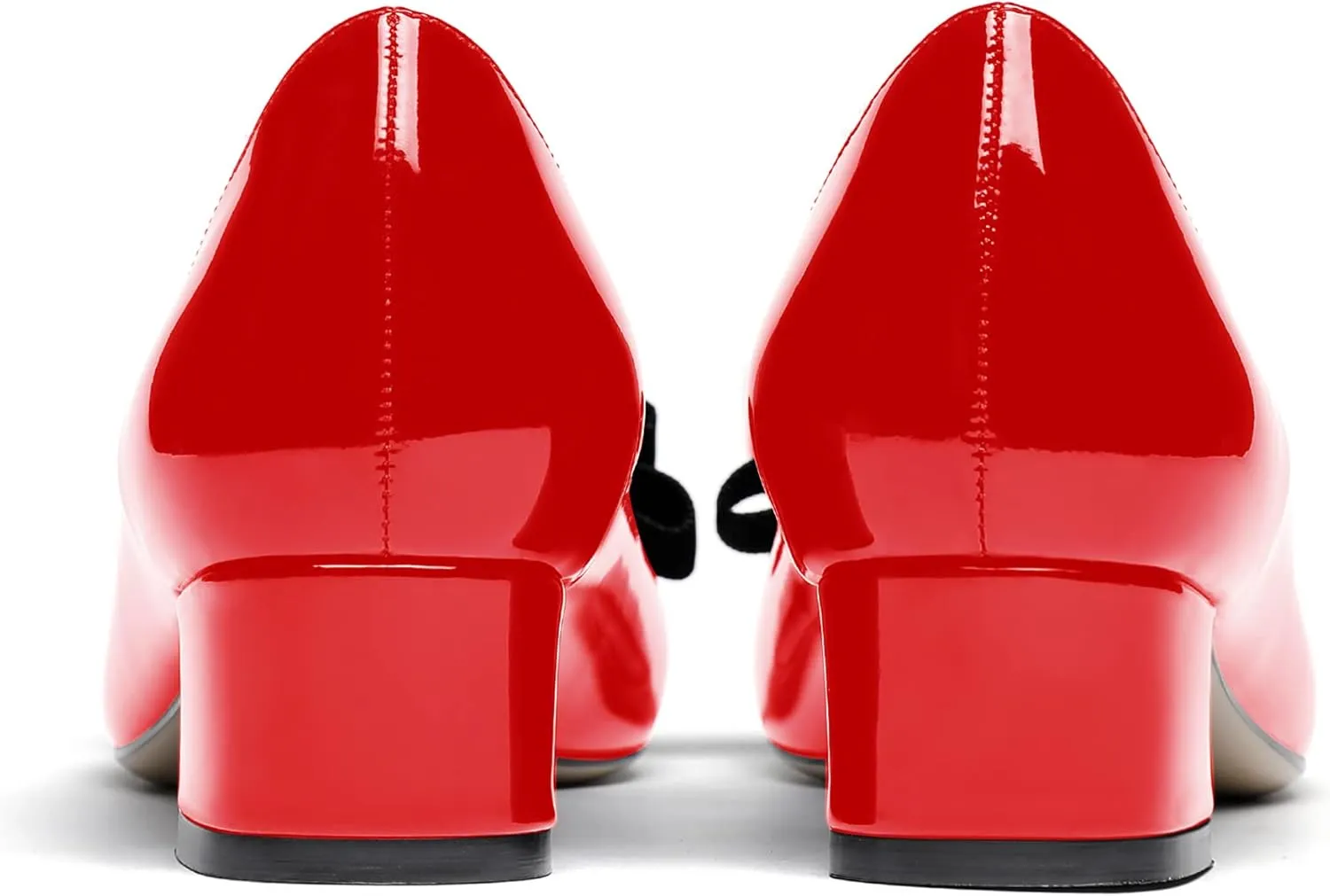 WAYDERNS Women's Patent Bow Slip On Round Toe Chunky Low Heel Pumps Shoes 1.5 Inch
