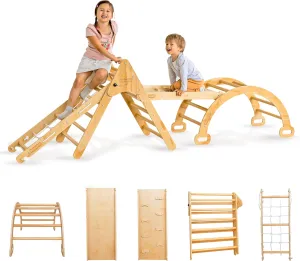 WEDANTA Foldable Climbing Toys Toddlers 4 in 1 - Pikler Triangle Climber Ramp Arch - Wooden Toddler Set 3 in 1 - Montessori Set - Pickler 3 Piece Gym for Kid