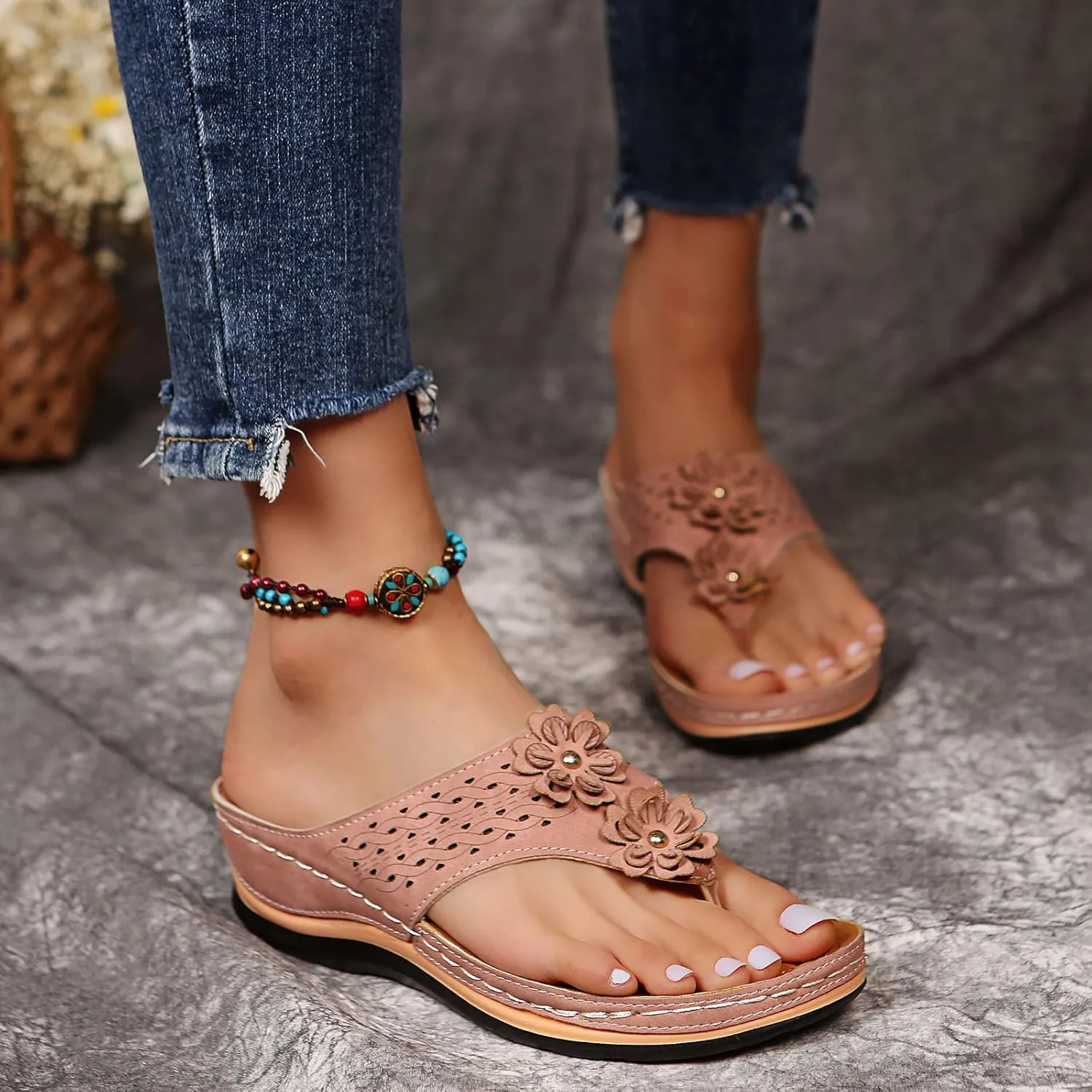 Wedge Sandals for Women Orthopedic Sandals with Arch Support Wedges Thong Sandals Slides Open Toe Flip Flops Sandals
