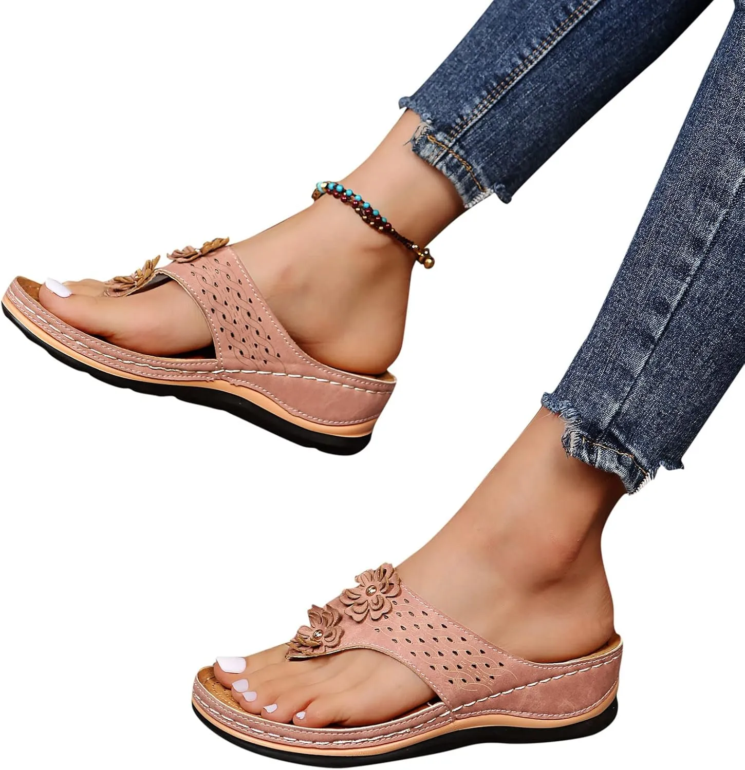 Wedge Sandals for Women Orthopedic Sandals with Arch Support Wedges Thong Sandals Slides Open Toe Flip Flops Sandals
