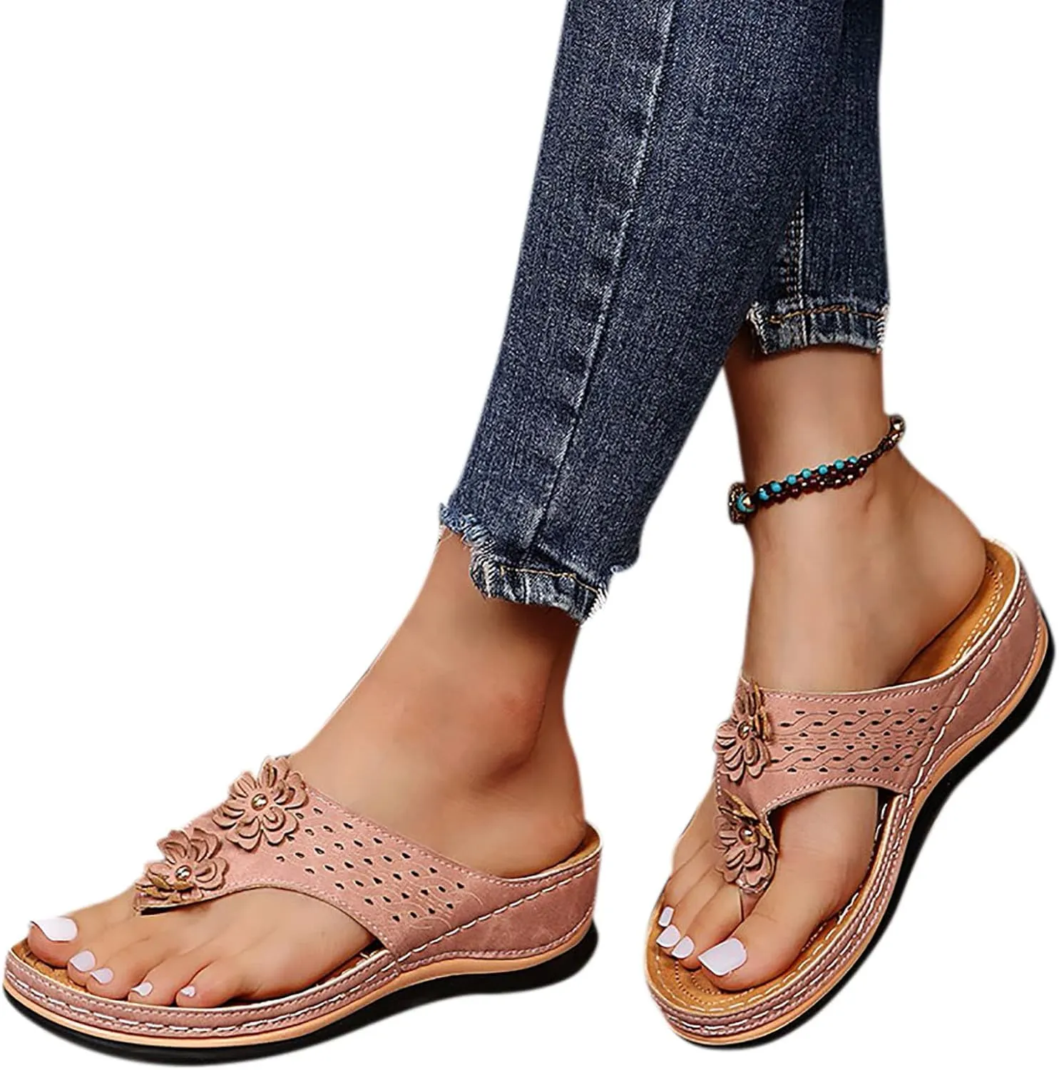 Wedge Sandals for Women Orthopedic Sandals with Arch Support Wedges Thong Sandals Slides Open Toe Flip Flops Sandals