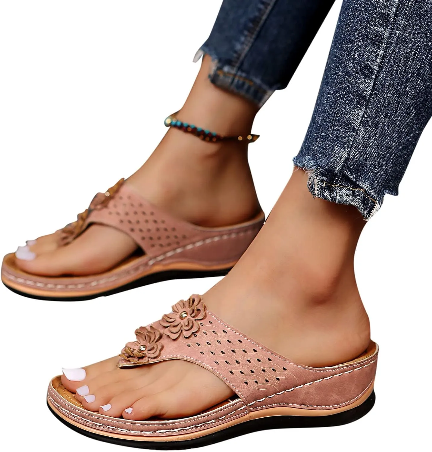 Wedge Sandals for Women Orthopedic Sandals with Arch Support Wedges Thong Sandals Slides Open Toe Flip Flops Sandals