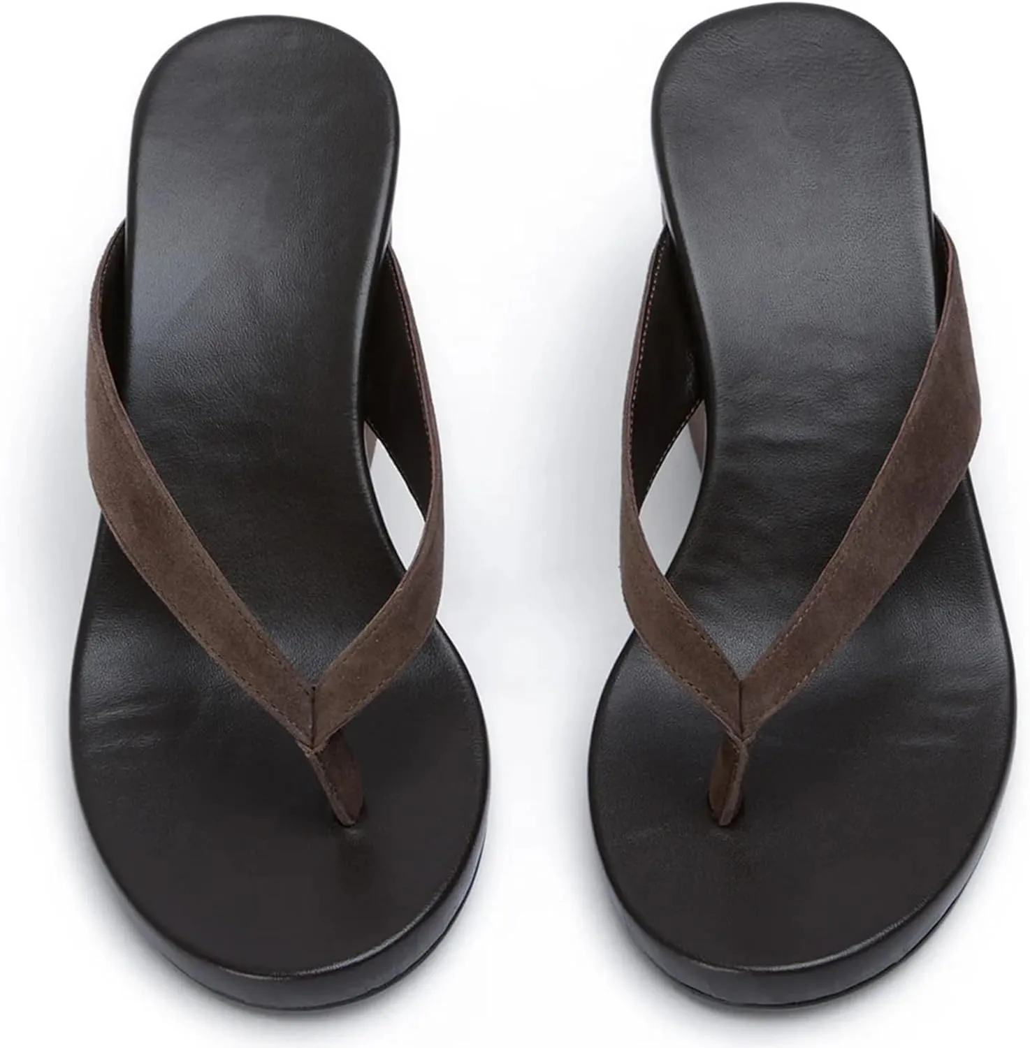 Wedge Sandals for Women Suede Arch Support Slip On Flip Flops Summer Open Round Toe Platform Thong Slide Sandals with Rubber Sole