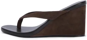 Wedge Sandals for Women Suede Arch Support Slip On Flip Flops Summer Open Round Toe Platform Thong Slide Sandals with Rubber Sole